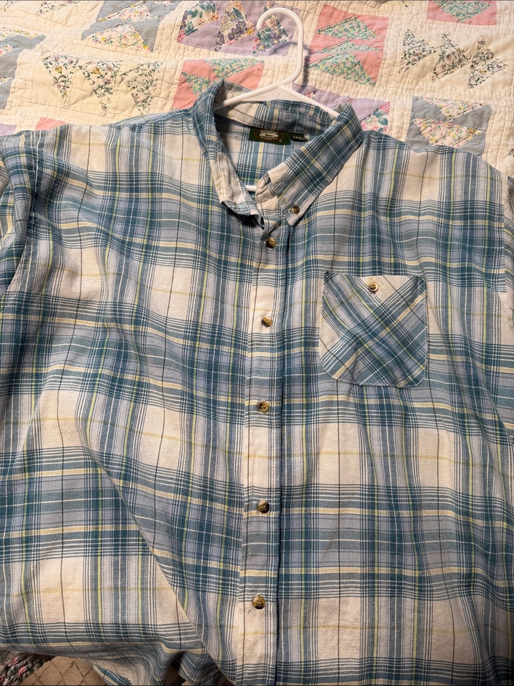 Men's Plaid Button-Down Shirt in Blue and White
